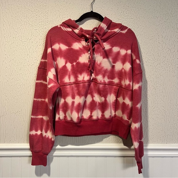 Free People Movement Dusty Rose and White Lace-Up Hoodie size Small - Picture 3 of 15